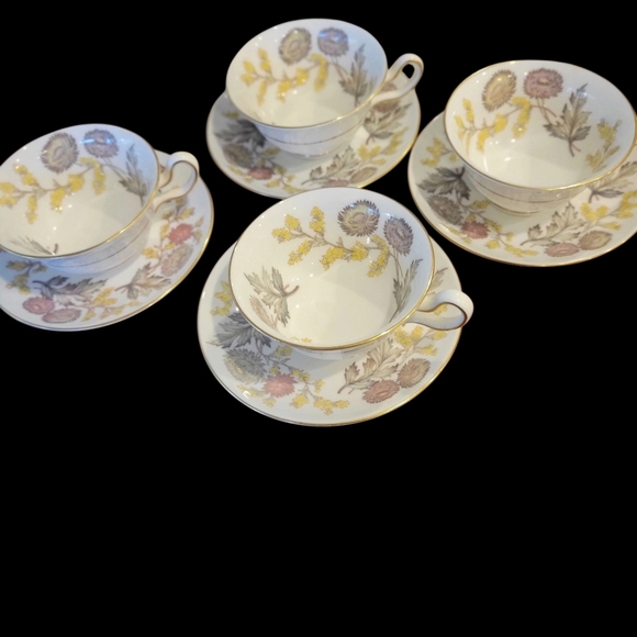 Wedgwood Litchfield Pattern 4 Open Style Coffee Cups & Saucers - Picture 7 of 7